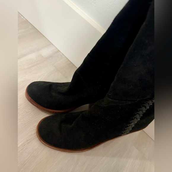 UGG Maeva Suede Knee High Boots Black Whipstitched Leather SZ 7 Runs Small - Picture 9 of 14